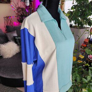 ILLA ILLA NEW w/Tags Colorblock Long Sleeve Collared Sweatshirt Small